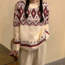 画像をギャラリービューアに読み込む, レトロノルディック柄ニットセーターカジュアル可愛いトップスレデイーズ