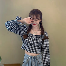 画像をギャラリービューアに読み込む, フレンチスクエアカラートップ気質ジシャツカジュアル チェックブラウス