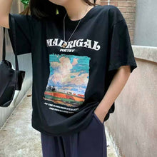 画像をギャラリービューアに読み込む, カジュアルラウンドネック油絵風デザイン大きい半袖Tシャツ