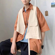 画像をギャラリービューアに読み込む, おしゃれ度アップ ファッション シングルブレスト 半袖 配色 切り替え 折襟 メンズ カーディガン