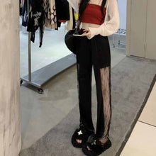 画像をギャラリービューアに読み込む, 女性のファッション ハイウエスト レース カジュアル パンツサイドにレースのデザインが切り替えになったレディライクなフレアパンツ