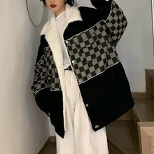 画像をギャラリービューアに読み込む, 防寒防風チェック柄トップスレトロコートジャケット韓国風レデイーズ