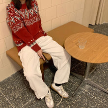 画像をギャラリービューアに読み込む, レトロノルディック柄ニットセーターカジュアル可愛いトップスレデイーズ