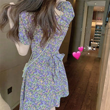 画像をギャラリービューアに読み込む, 韓国っぱ小花柄ミニ丈 ワンピースかわいいパフスリーブワンピース