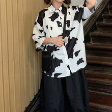 画像をギャラリービューアに読み込む, 柄シャツ 牛柄 総柄 プリント モノトーン 半袖 トップス ダンス 衣装 ヒップホップ コスチューム 韓国ファッション 大きいサイズ 個性的 服 原宿系