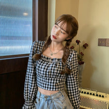 画像をギャラリービューアに読み込む, フレンチスクエアカラートップ気質ジシャツカジュアル チェックブラウス