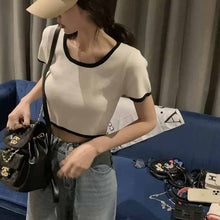 画像をギャラリービューアに読み込む, 韓国っぽ カジュアル半袖 ショート丈Tシャツかわいいトップストレンド感