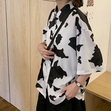 画像をギャラリービューアに読み込む, 柄シャツ 牛柄 総柄 プリント モノトーン 半袖 トップス ダンス 衣装 ヒップホップ コスチューム 韓国ファッション 大きいサイズ 個性的 服 原宿系