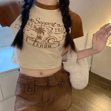 画像をギャラリービューアに読み込む, 韓国っぽカジュアルショート丈半袖Tシャツトップス原宿系スリムシャツ