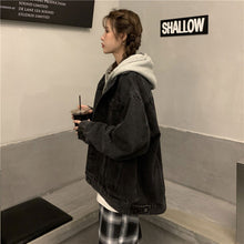 画像をギャラリービューアに読み込む, ゆったりシンプルトップスコートジャケット フード付き デニムアウター韓国風