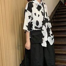 画像をギャラリービューアに読み込む, 柄シャツ 牛柄 総柄 プリント モノトーン 半袖 トップス ダンス 衣装 ヒップホップ コスチューム 韓国ファッション 大きいサイズ 個性的 服 原宿系