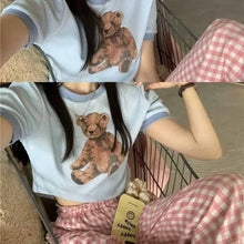 画像をギャラリービューアに読み込む, かわいいチェック柄くま ショート丈 Tシャツとパンツセットアップ