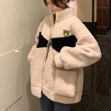 画像をギャラリービューアに読み込む, 防寒防風くま柄ゆったりシンプルトップス可愛いコートジャケット韓国風 冬レデイーズ