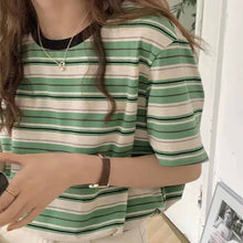 画像をギャラリービューアに読み込む, 着映えばっちり マルチボーダー ボーダー Tシャツ ゆるかわ オーバーサイズ メンズライク カジュアル ラウンドネック ナチュラル ゆるカジ
