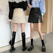 画像をギャラリービューアに読み込む, オシャレPU Aラインスカートガーリー フェミニン 清新韓国系 シンプル