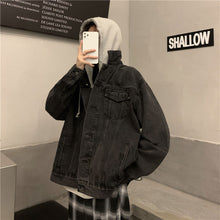 画像をギャラリービューアに読み込む, ゆったりシンプルトップスコートジャケット フード付き デニムアウター韓国風