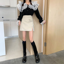 画像をギャラリービューアに読み込む, オシャレPU Aラインスカートガーリー フェミニン 清新韓国系 シンプル