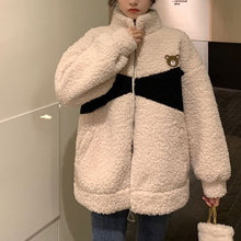 画像をギャラリービューアに読み込む, 防寒防風くま柄ゆったりシンプルトップス可愛いコートジャケット韓国風 冬レデイーズ