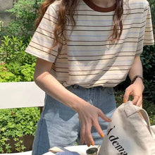 画像をギャラリービューアに読み込む, 着映えばっちり マルチボーダー ボーダー Tシャツ ゆるかわ オーバーサイズ メンズライク カジュアル ラウンドネック ナチュラル ゆるカジ