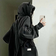 画像をギャラリービューアに読み込む, フード付きジャケット小悪魔の耳付きデザインがとってもキュートなビッグシルエ