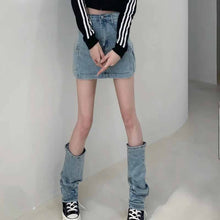 画像をギャラリービューアに読み込む, デニムスカート レッグウォーマー 2点セット 美脚見せ ミニ丈 ミニスカート カジュアル