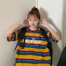 画像をギャラリービューアに読み込む, 韓国 ストライプ ゆったり 半袖 Tシャツ 学生カジュアル