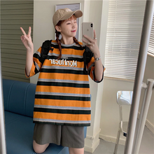 画像をギャラリービューアに読み込む, 韓国 ストライプ ゆったり 半袖 Tシャツ 学生カジュアル
