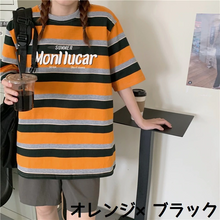 画像をギャラリービューアに読み込む, 韓国 ストライプ ゆったり 半袖 Tシャツ 学生カジュアル