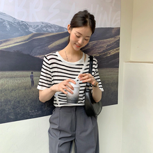 画像をギャラリービューアに読み込む, シンプル ラウンドネック半袖トップス
