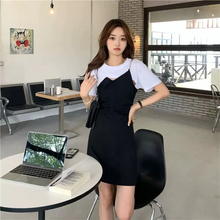 画像をギャラリービューアに読み込む, 旬顔コリヨジャ ワンピ オープンデザイン フェイクツーピースワンピ ドッキング シルバー ミニワンピ ミニ丈 カジュアル 韓国っぽ