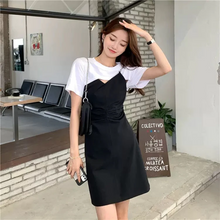 画像をギャラリービューアに読み込む, 旬顔コリヨジャ ワンピ オープンデザイン フェイクツーピースワンピ ドッキング シルバー ミニワンピ ミニ丈 カジュアル 韓国っぽ