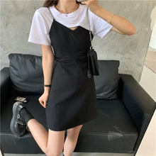 画像をギャラリービューアに読み込む, 旬顔コリヨジャ ワンピ オープンデザイン フェイクツーピースワンピ ドッキング シルバー ミニワンピ ミニ丈 カジュアル 韓国っぽ
