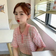 画像をギャラリービューアに読み込む, モテ度UP ギンガムチェック ブロックチェック シャツ ポロシャツ バイカラー カジュアル フェミニンデート ナチュラル 韓国っぽ