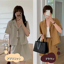 画像をギャラリービューアに読み込む, 2点セットシャツジャケットと ハイウエストショート丈パンツ通勤レデイーズ洋服