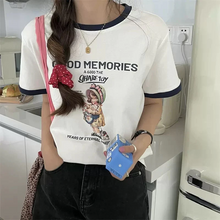 画像をギャラリービューアに読み込む, 半袖Tシャツ レディース レトロ韓国系カジュアルトップスレデイーズラウンドネック