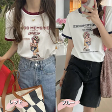 画像をギャラリービューアに読み込む, 半袖Tシャツ レディース レトロ韓国系カジュアルトップスレデイーズラウンドネック