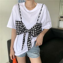画像をギャラリービューアに読み込む, レイヤード風ビスチェ ギンガムチェック Tシャツ 重ね着 ゆったり オーバーサイズ