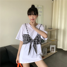 画像をギャラリービューアに読み込む, レイヤード風ビスチェ ギンガムチェック Tシャツ 重ね着 ゆったり オーバーサイズ