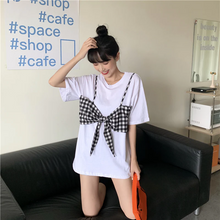 画像をギャラリービューアに読み込む, レイヤード風ビスチェ ギンガムチェック Tシャツ 重ね着 ゆったり オーバーサイズ