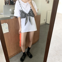 画像をギャラリービューアに読み込む, レイヤード風ビスチェ ギンガムチェック Tシャツ 重ね着 ゆったり オーバーサイズ