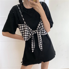 画像をギャラリービューアに読み込む, レイヤード風ビスチェ ギンガムチェック Tシャツ 重ね着 ゆったり オーバーサイズ