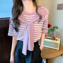 画像をギャラリービューアに読み込む, オールマッチニットストライプTシャツケープストライプ半袖Tシャツ