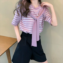 画像をギャラリービューアに読み込む, オールマッチニットストライプTシャツケープストライプ半袖Tシャツ