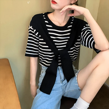 画像をギャラリービューアに読み込む, オールマッチニットストライプTシャツケープストライプ半袖Tシャツ