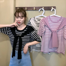 画像をギャラリービューアに読み込む, オールマッチニットストライプTシャツケープストライプ半袖Tシャツ