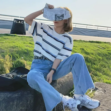 画像をギャラリービューアに読み込む, レインボーストライプ柄Tシャツカジュアル 半袖 シャツ