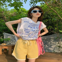 画像をギャラリービューアに読み込む, 柄ボトムスで おしゃれ見えスウェットショートパンツボーダーボーダー柄マリンコーデカジュアルリラクシースポーティーラフショーパン