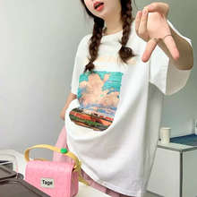 画像をギャラリービューアに読み込む, カジュアルラウンドネック油絵風デザイン大きい半袖Tシャツ
