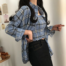 画像をギャラリービューアに読み込む, 2点セットアップキャミソール チェック柄シャツトップス韓国っぽレデイーズ通勤