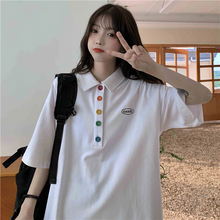 画像をギャラリービューアに読み込む, カラフルボタンが可愛いビッグサイズ オーバーサイズ ポロシャツ Tシャツ トップス
